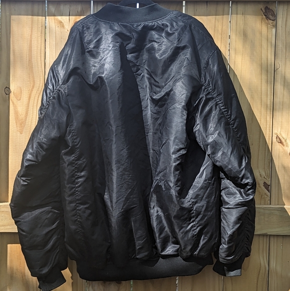 Men's Black Puffer Bomber Jacket - Picture 2 of 2